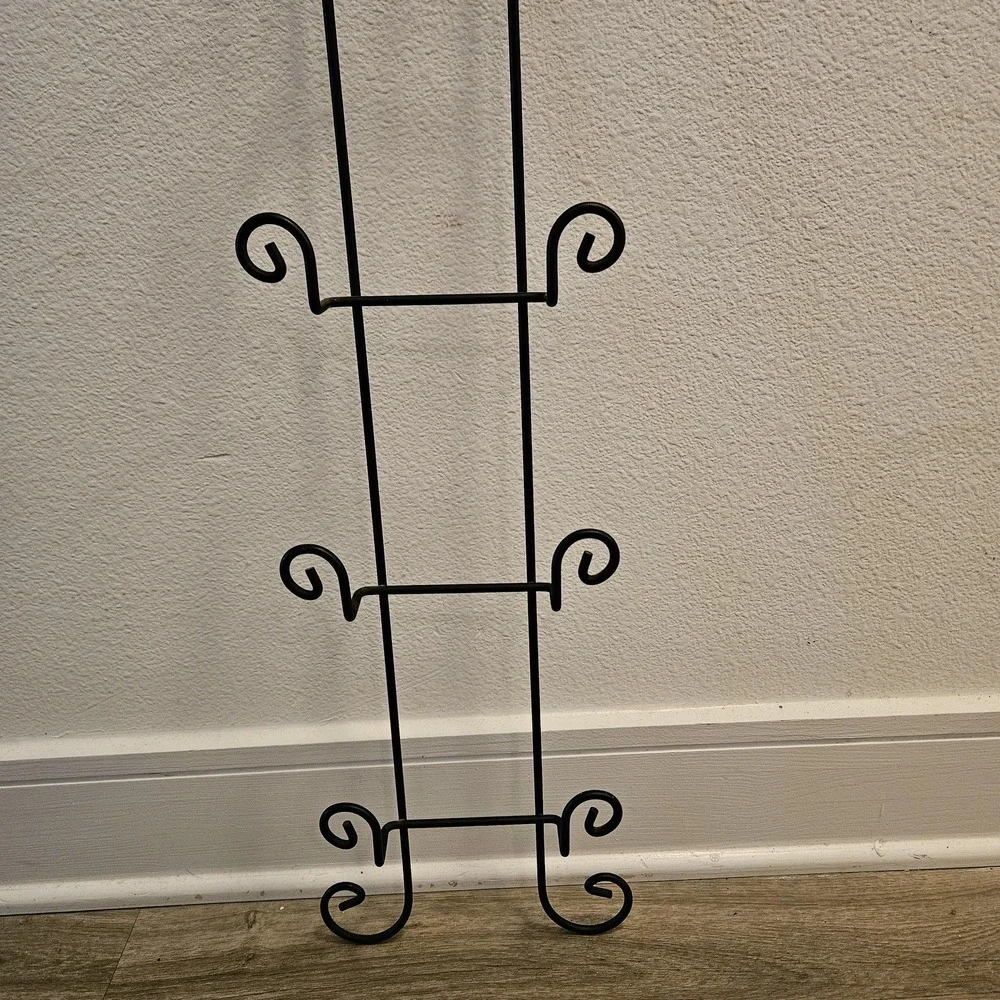 Vintage Black Metal Plate Rack: 4-Tier European Cottage Kitchen Decor